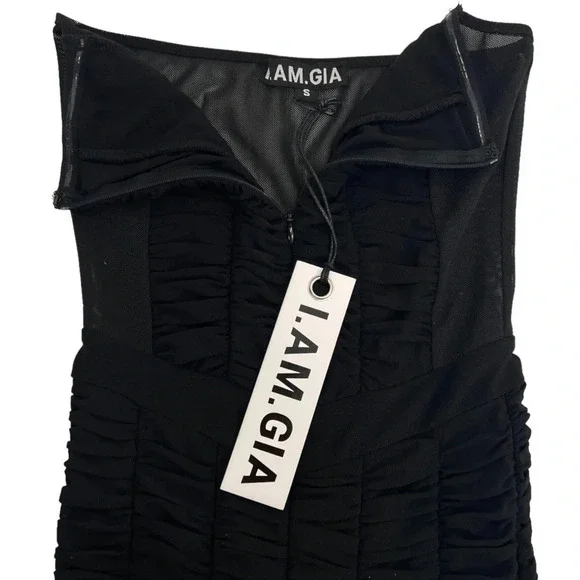 I.AM.GIA Ophelia Jumpsuit Ruched Mesh Strapless Stretch Black Sexy Chic Size S - Picture 6 of 14